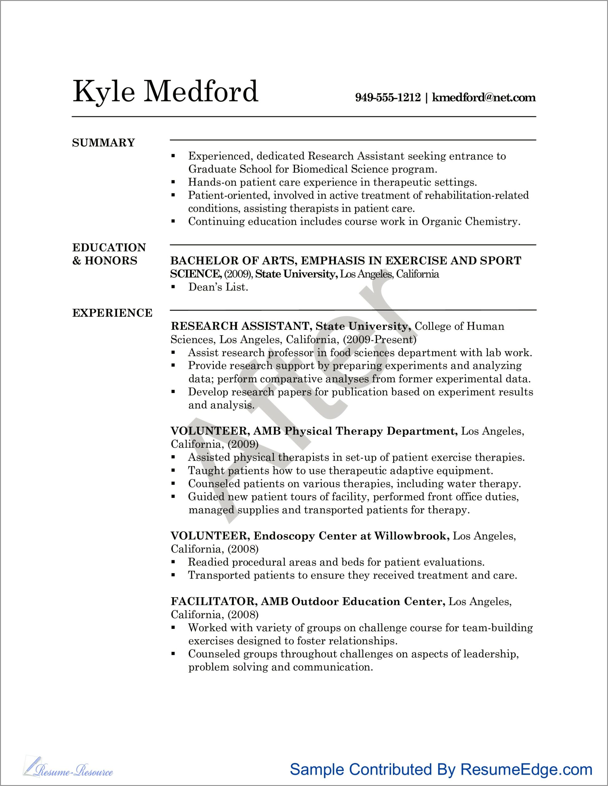 Sample Resume Profiles For Research Assistants