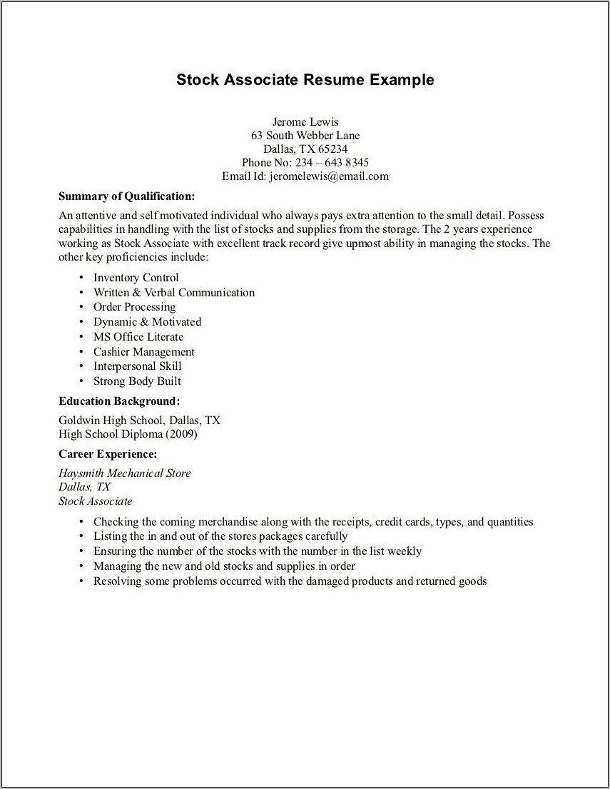 Sample Resume With Little Job Experience