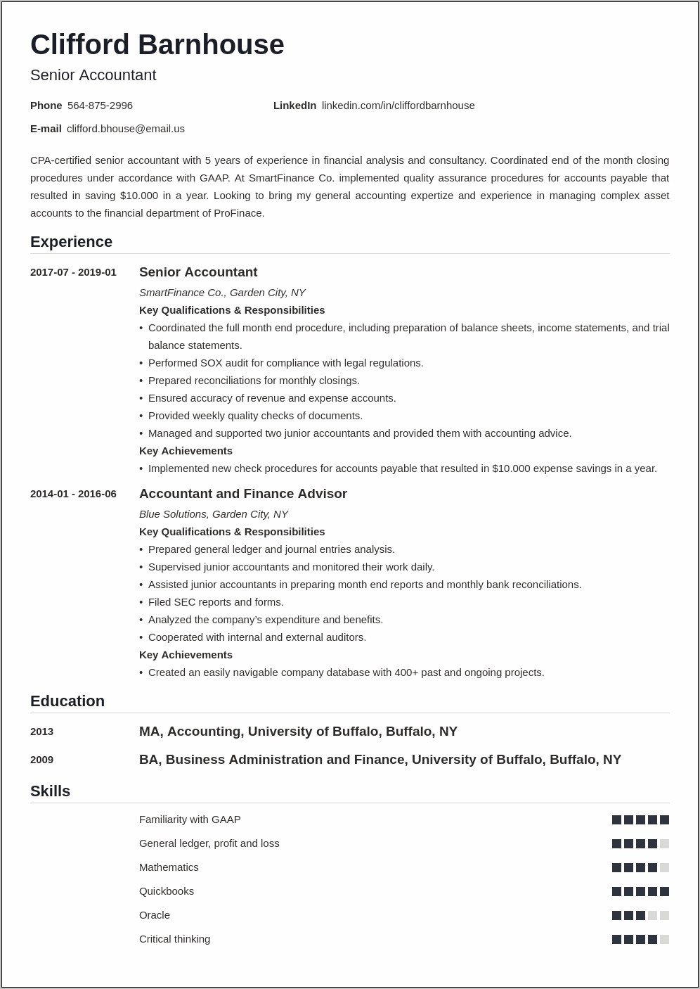 Sample Semi Senior Accountant Junior Cpa Resume