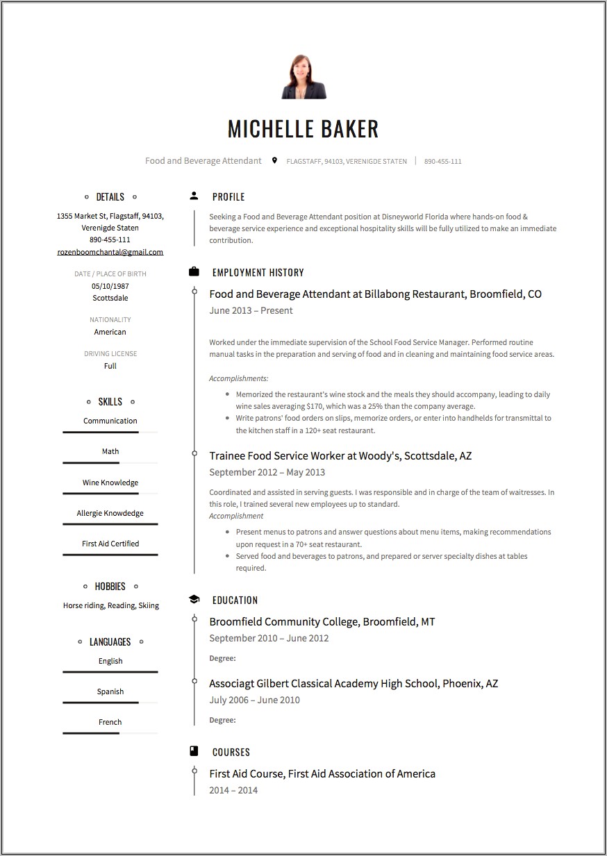 Samples Of Resumes For Food Service