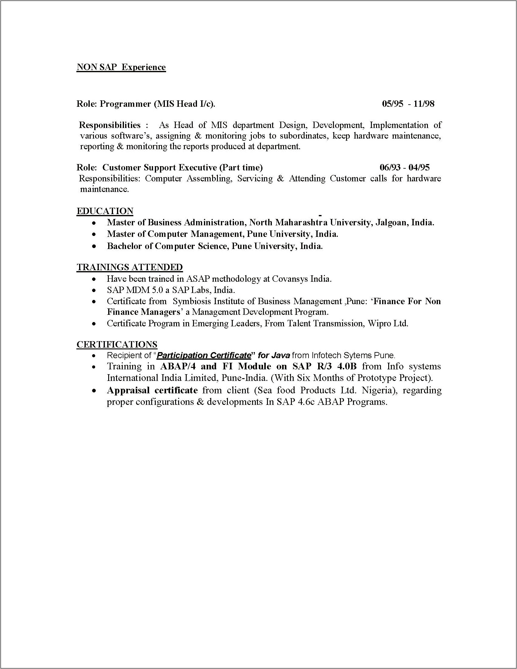 Sap Abap Sample Resume For 2 Years Experience