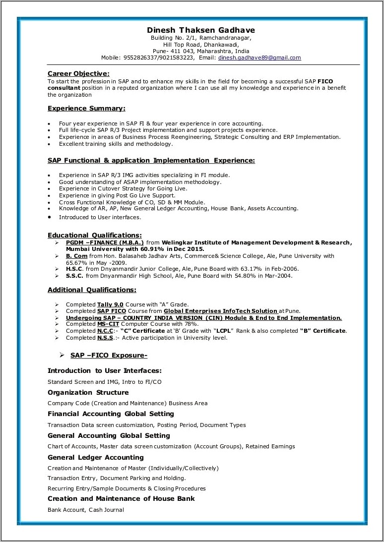 Sap Basis Resume 3 Years Experience Download