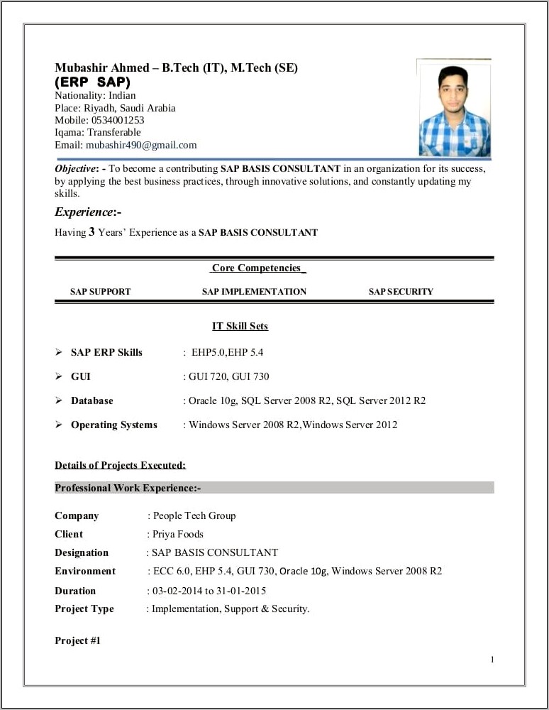 Sap Basis Sample Resume For 5 Years Experience
