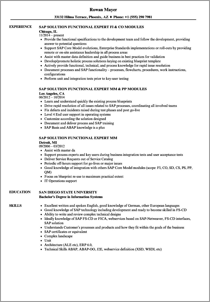 Sap Crm 6 Years Experience Resume