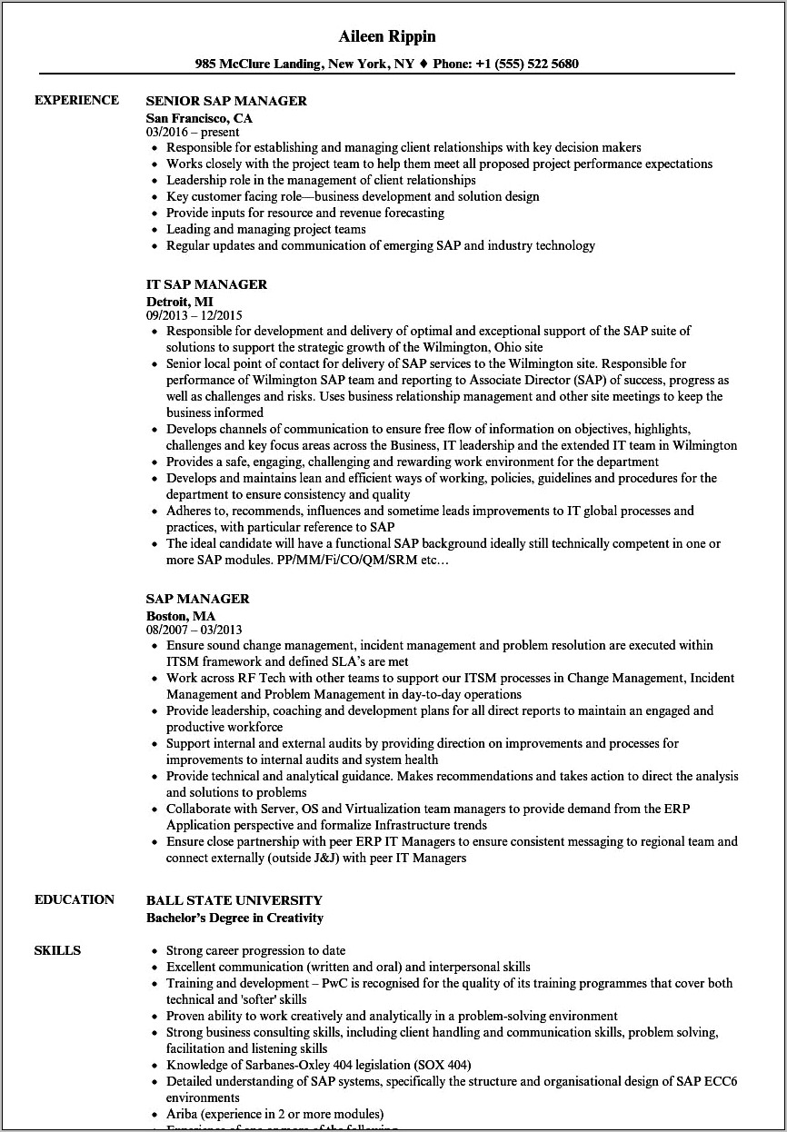 Sap Fico Sample Resume Free Download