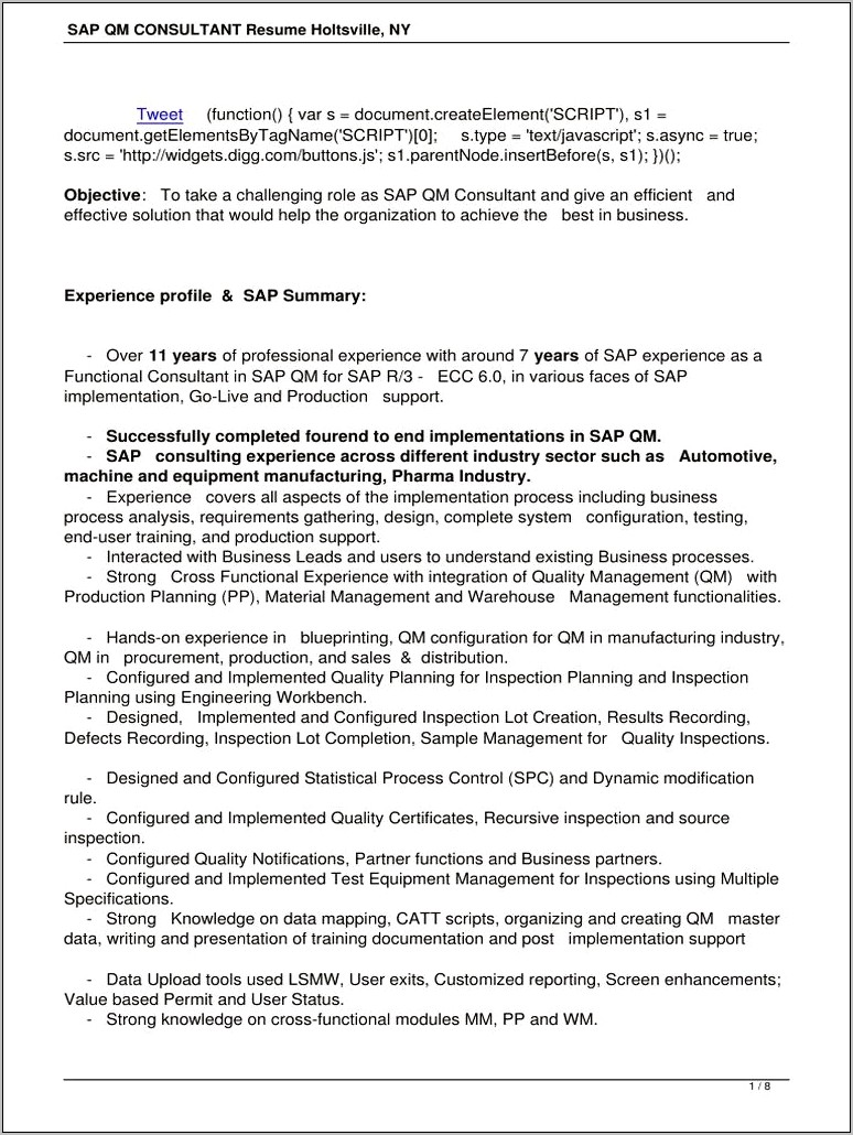 Sap Mm Resume 5 Years Experience Pdf