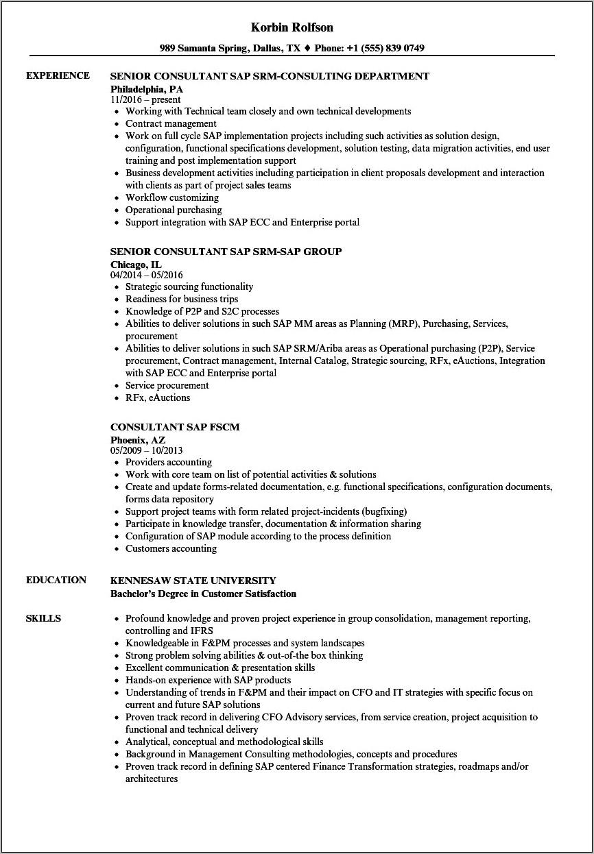 Sap Mm Resume 5 Years Experience