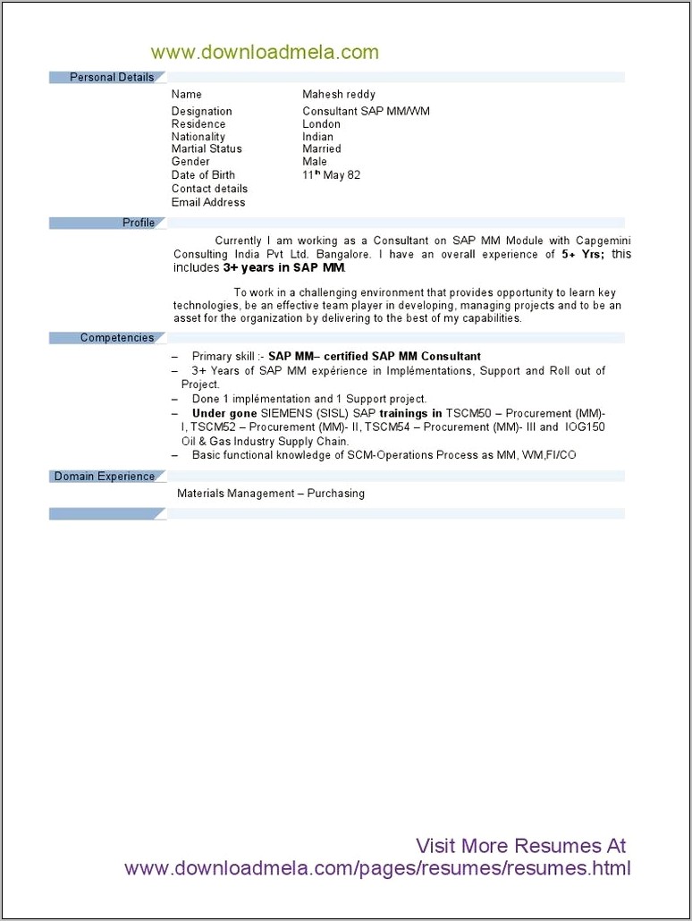 Sap Mm Resume For 3 Years Experience Pdf