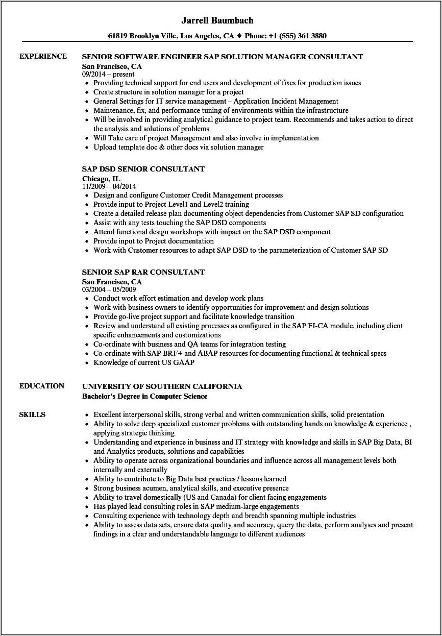 Sap Pi Sample Resumes For Experienced