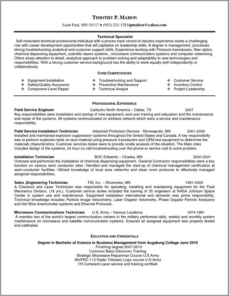 Satellite Technician Job Description For Resume