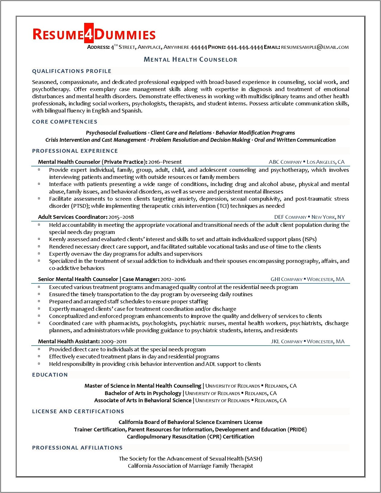 School Counselor Job Description For Resume