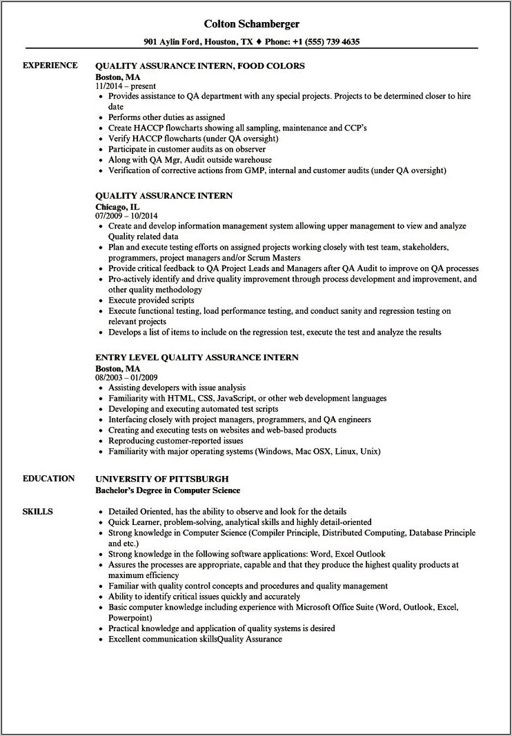 Science Quality Control Skill On Resume