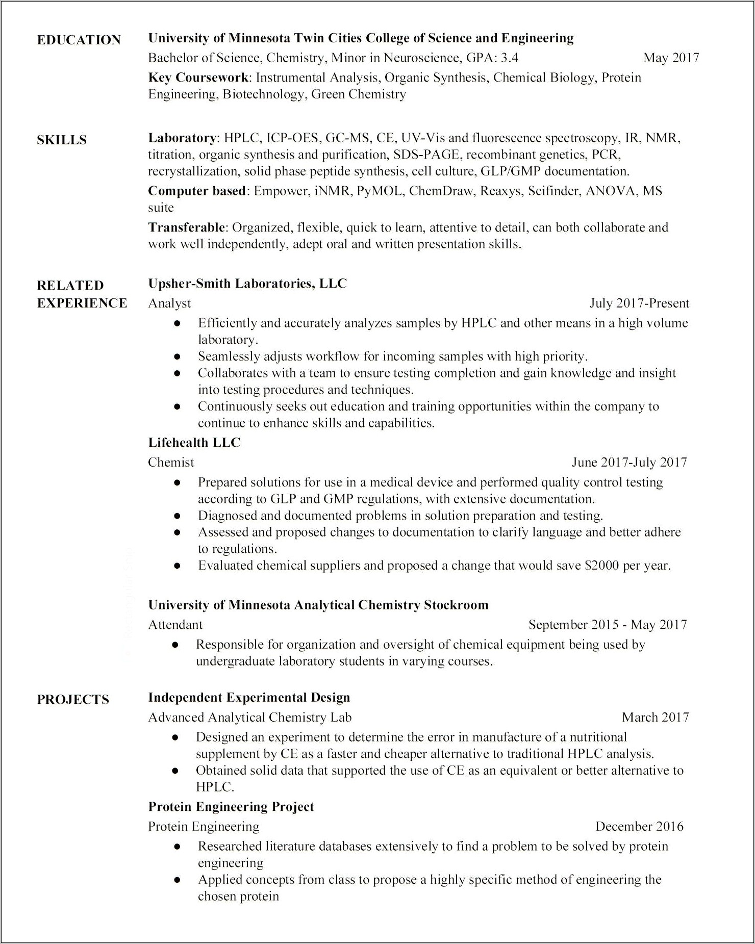 Second Job Out Of College Resume