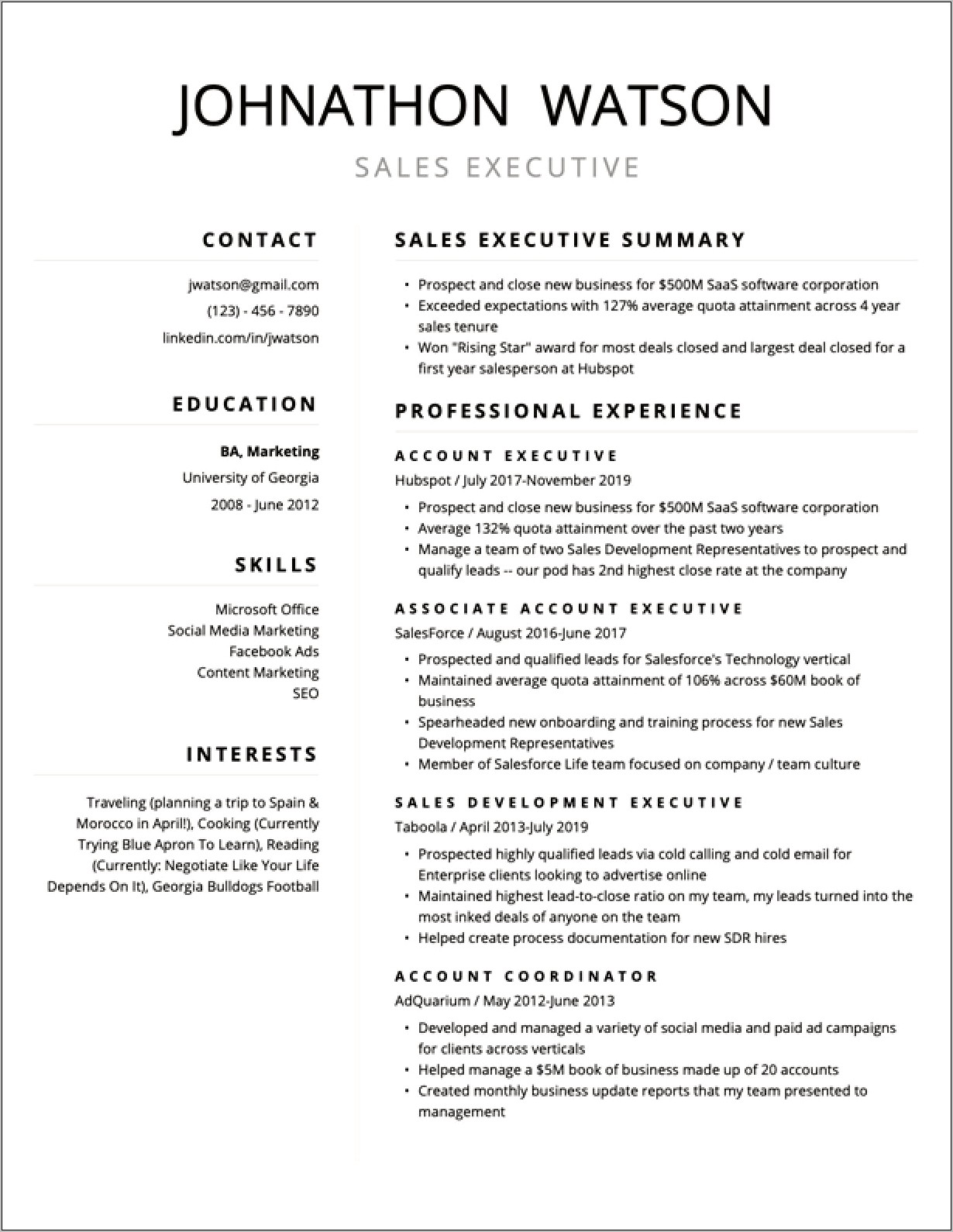 Show Me A Sample Of A Simple Resume