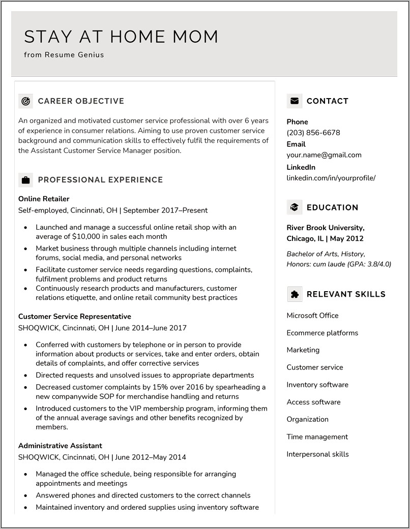 Show Work From Home On Resume Example