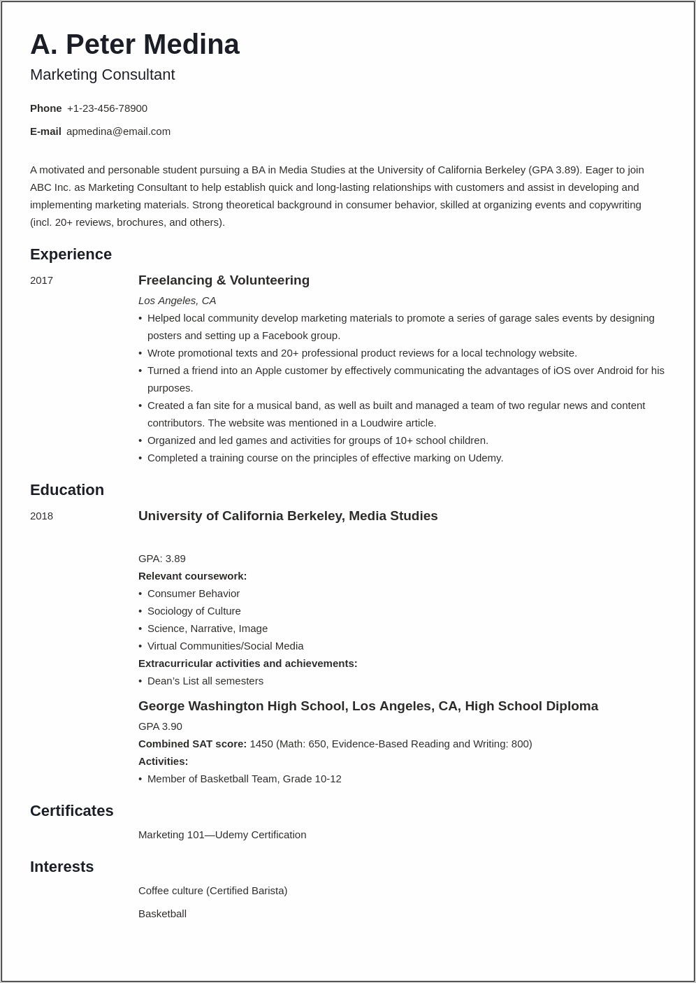 Simple Resume Template For Entry Level Job