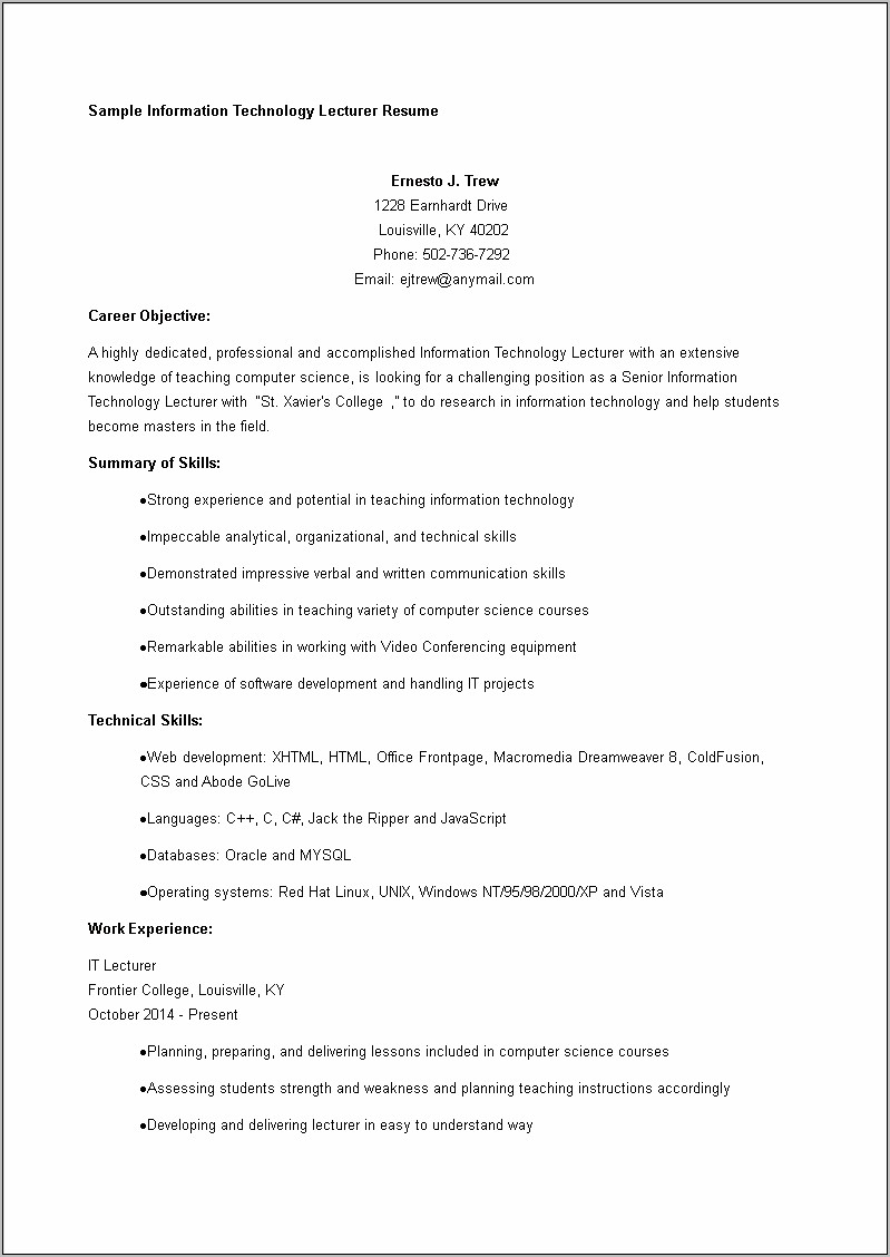 Skills And Abilities In Resume For Information Technology - Resume