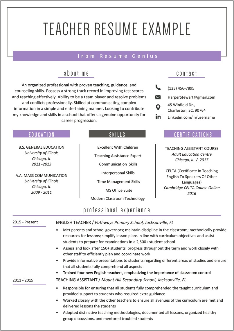 Skills And Abilities In Teaching A Resume