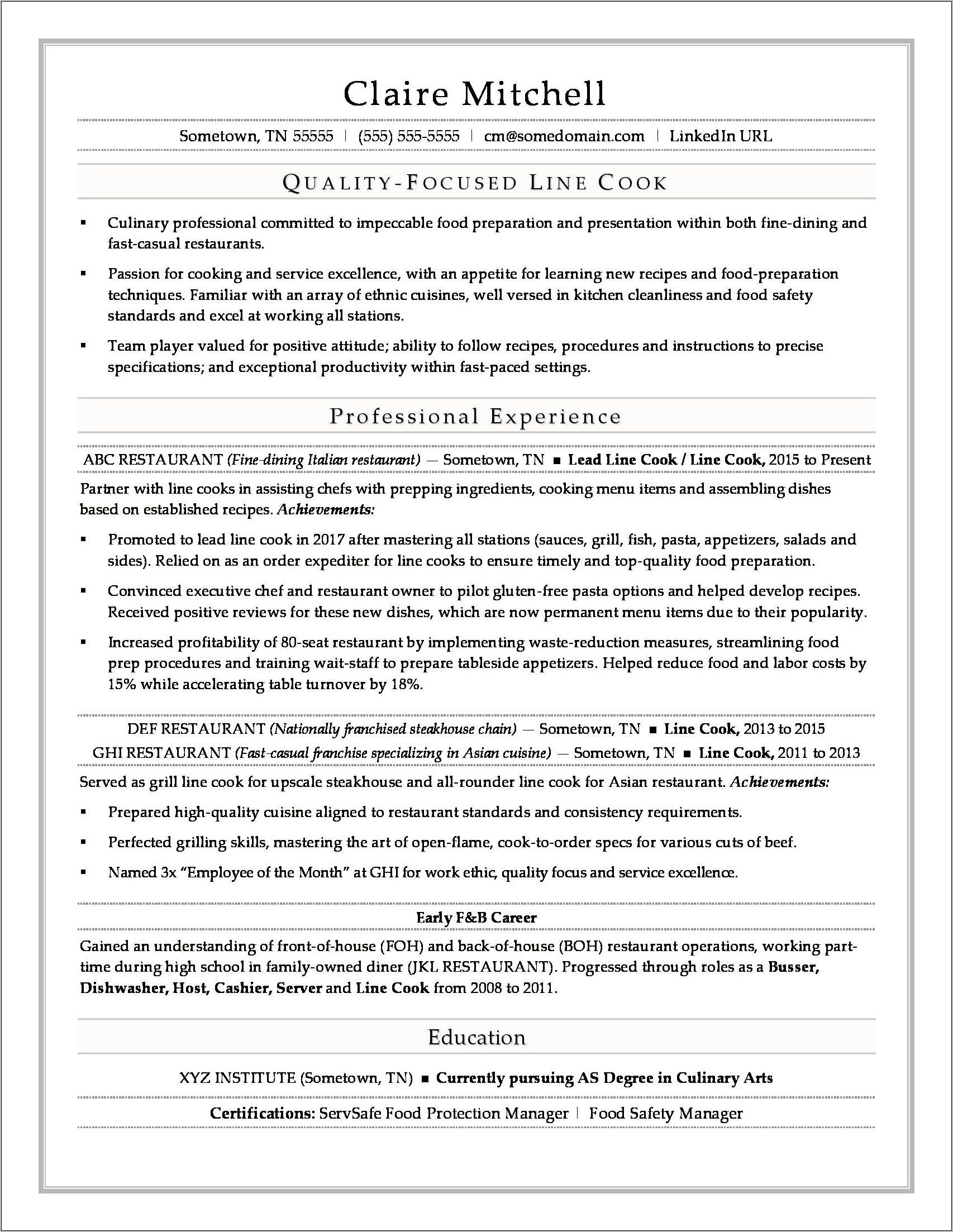 Skills And Abilities Resume Examples Restaurant