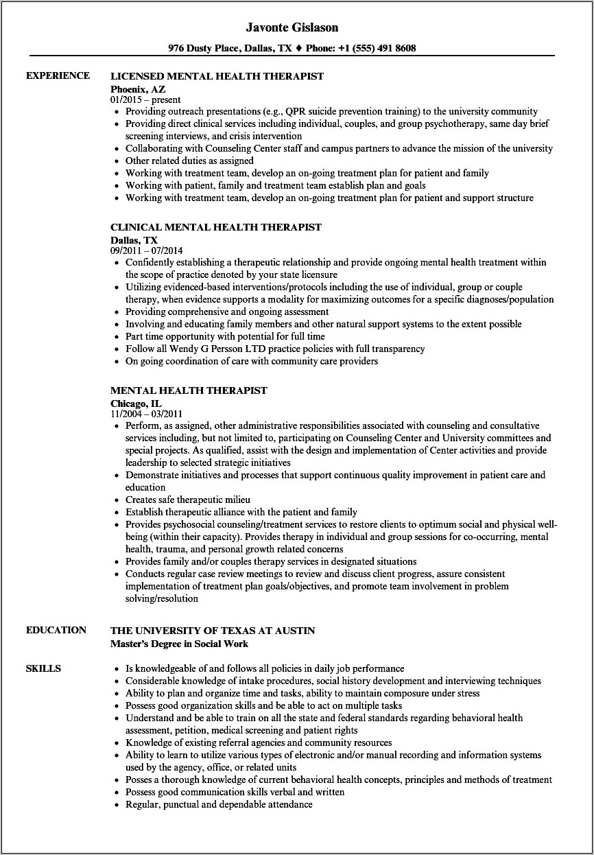 Skills And Qualifications For Behavrioral Therapist Resume