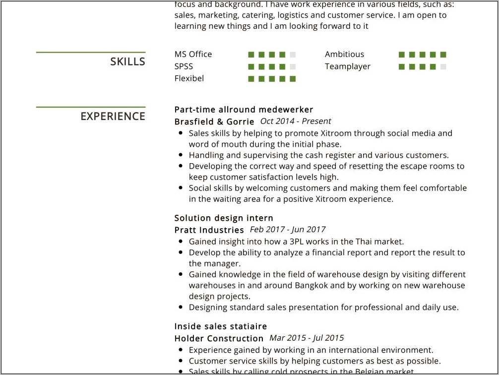 Skills For Resume Gained From Work Experience