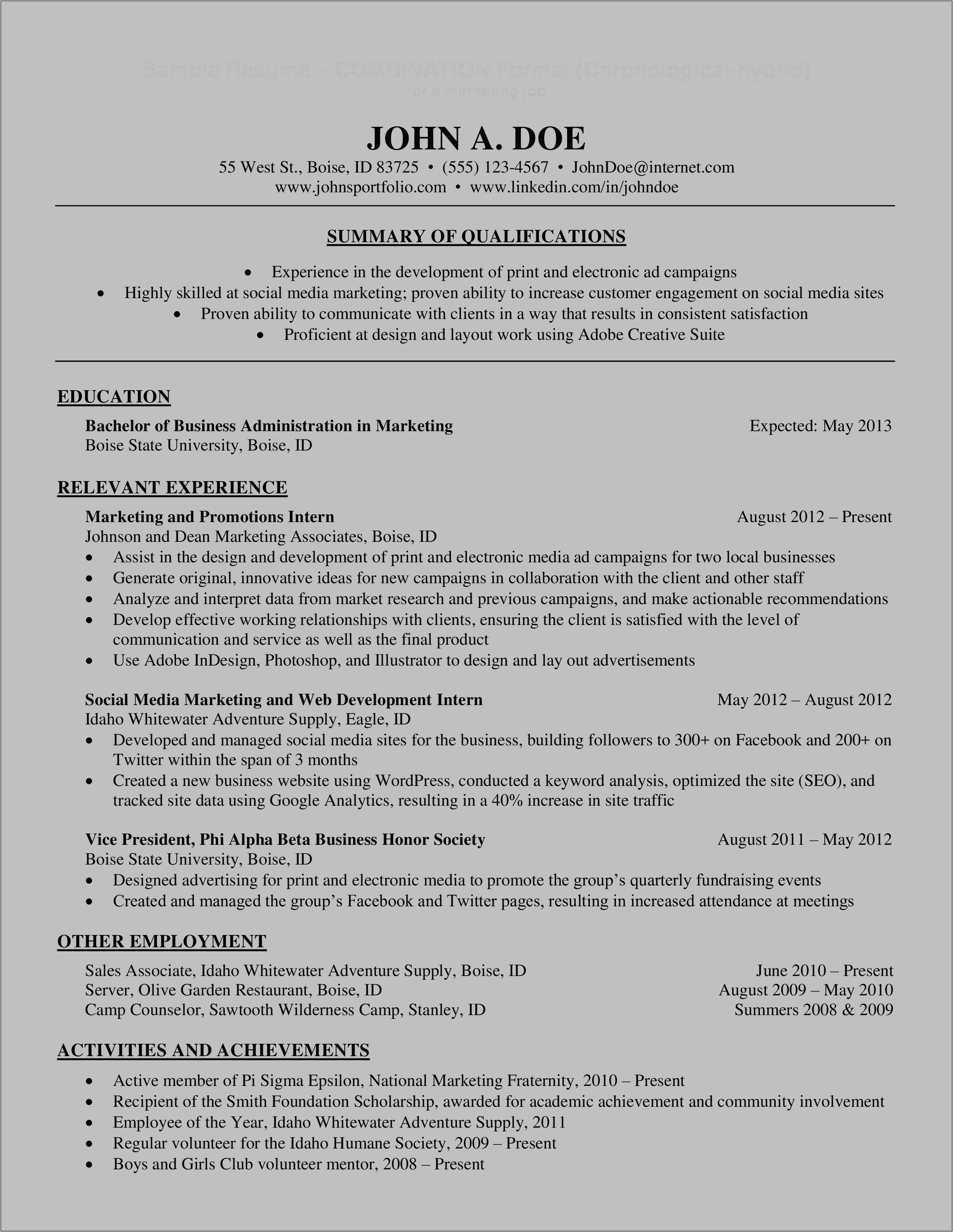 Skills In Resume For Summer Job