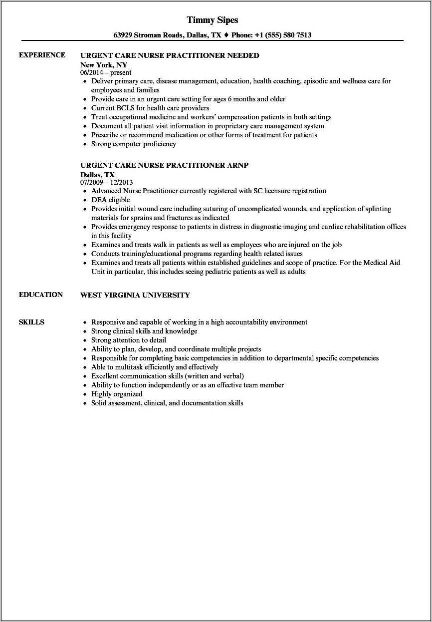 Skills Of A Nurse Practitioner Resume