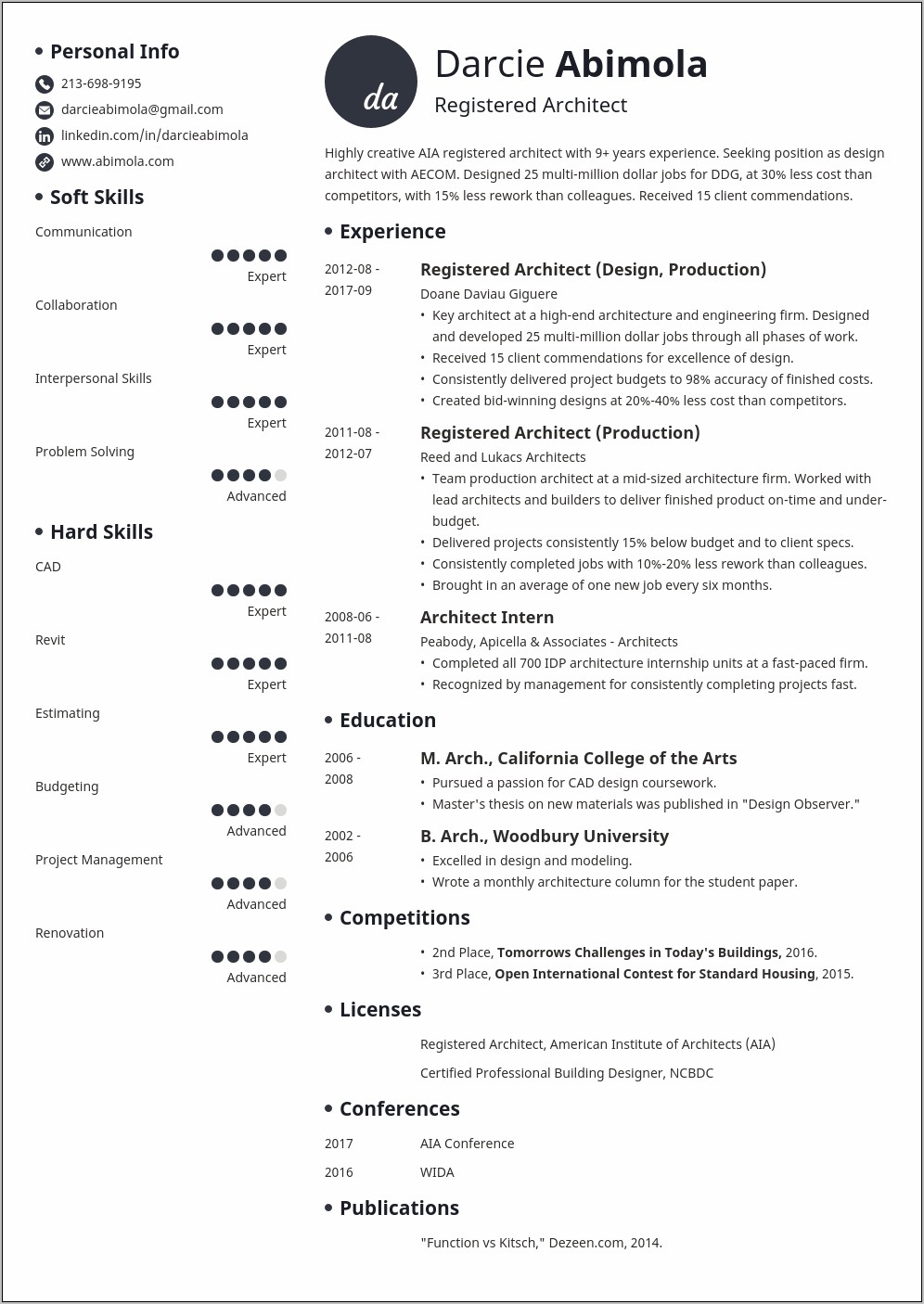 Skills Section In Resume For Architecture