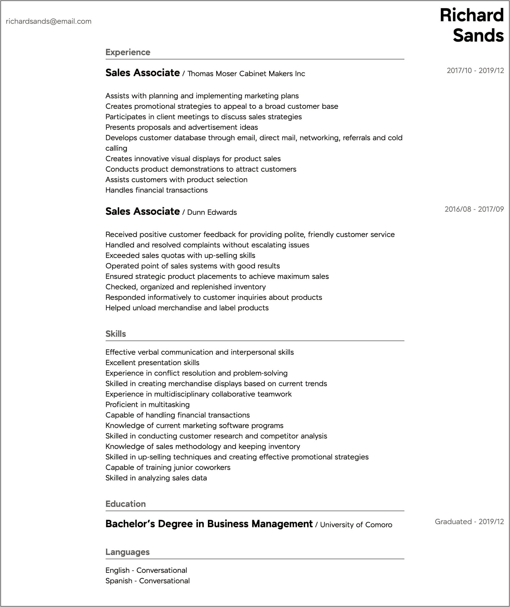 Skills Section Of Resume For Sales