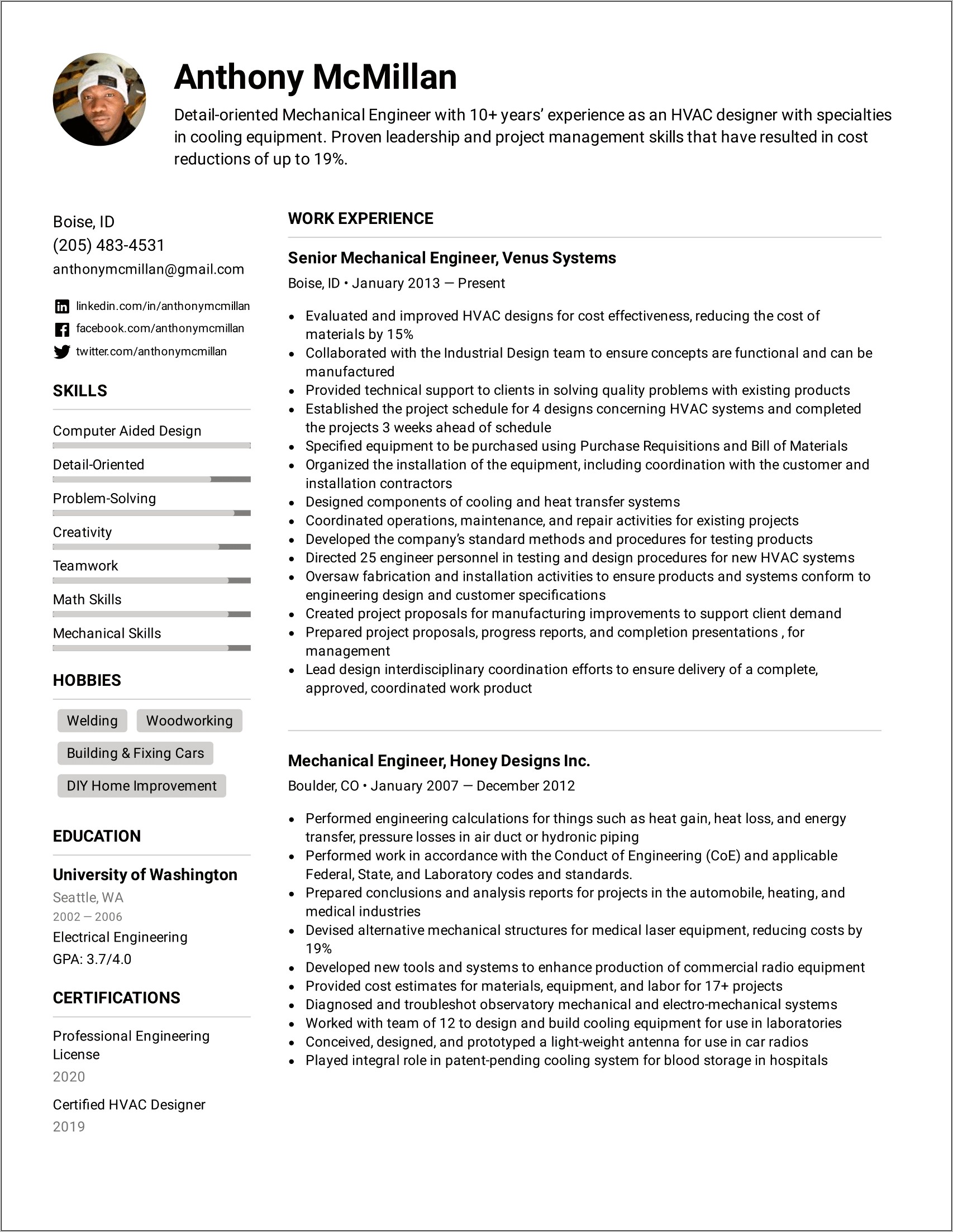 Skills Section Of Resume Mechanical Aenginer