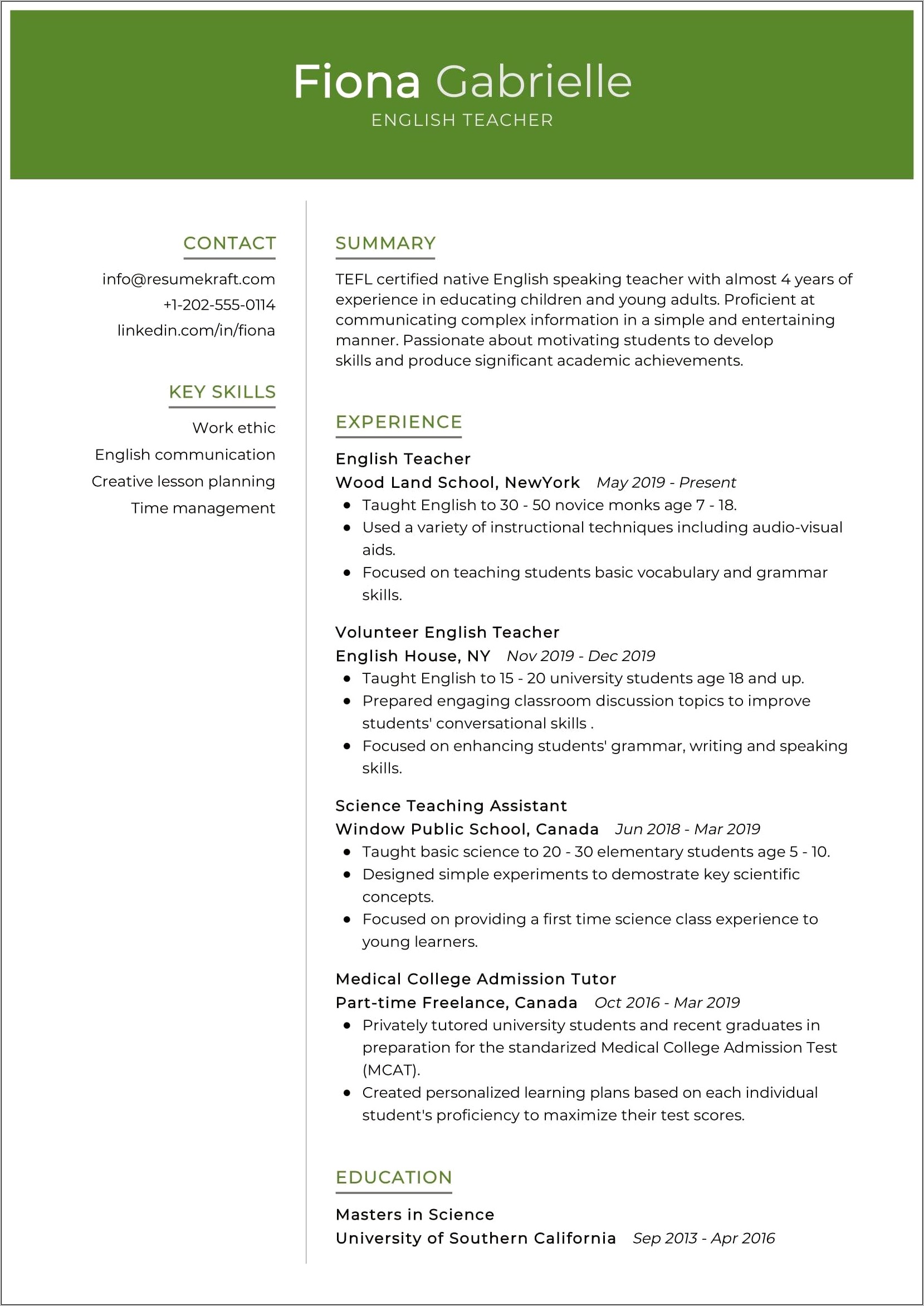 Skills To Include In A Teacher Resume