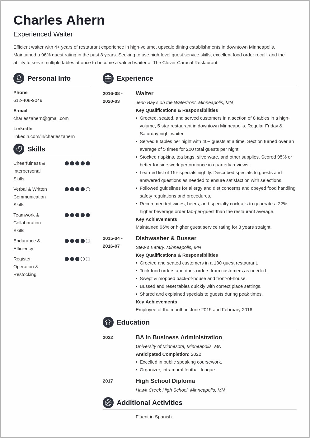 Skills To Include On Resume For Waitr4ess