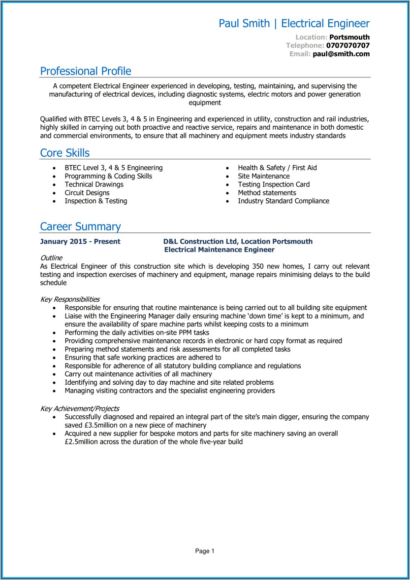 Skills To List On Resume Electrical Engineering