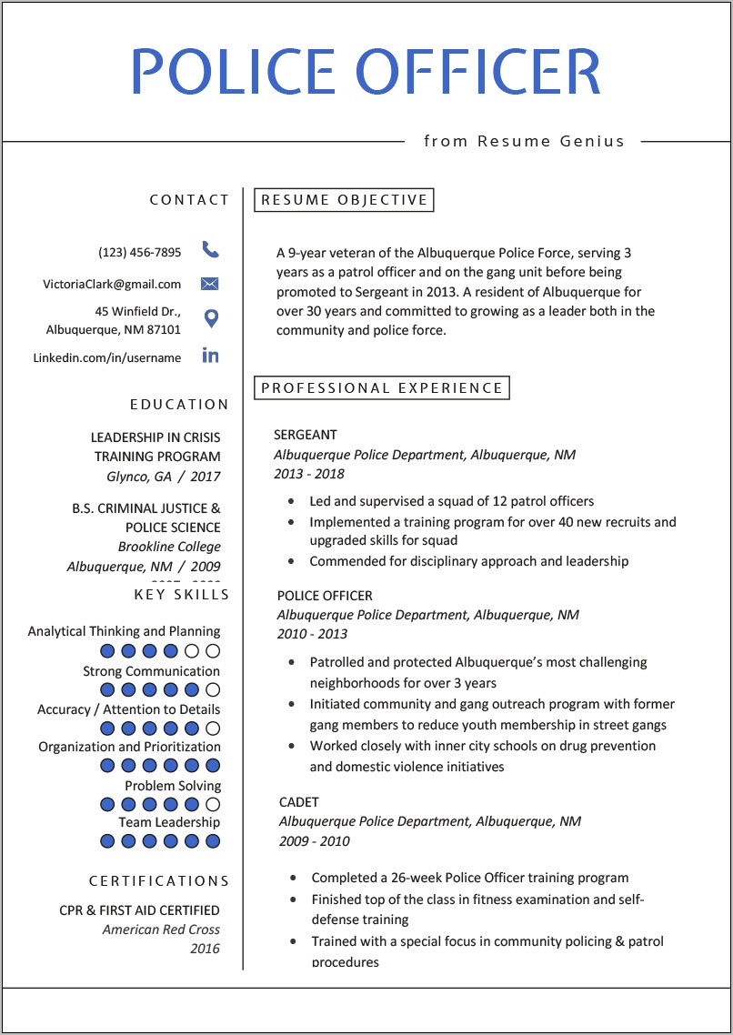 Skills To List On Resume For Law Enforcement