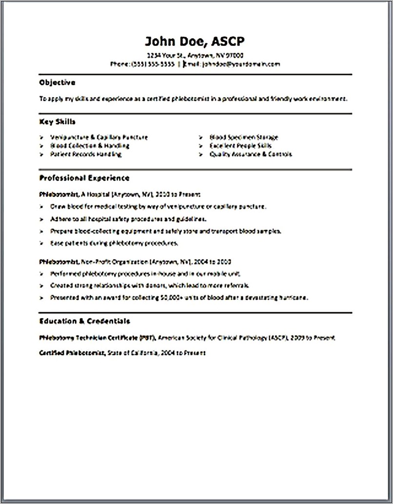 Skills To List On Resume For Phlebotomy