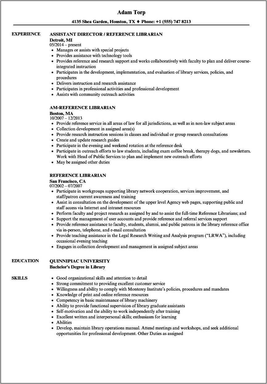 Skills To Mention On Library Resume