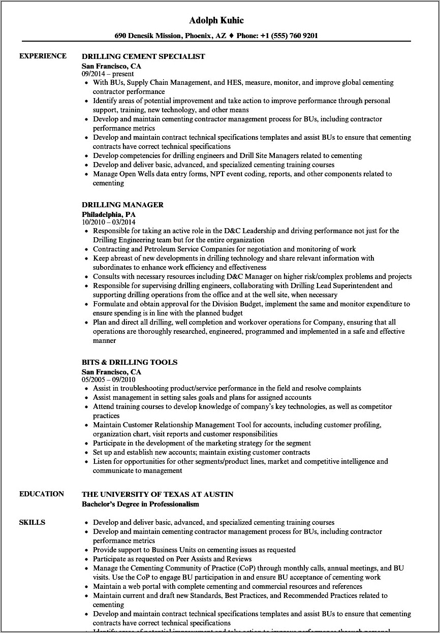 Skills To Put On A Drilling Rig Resume