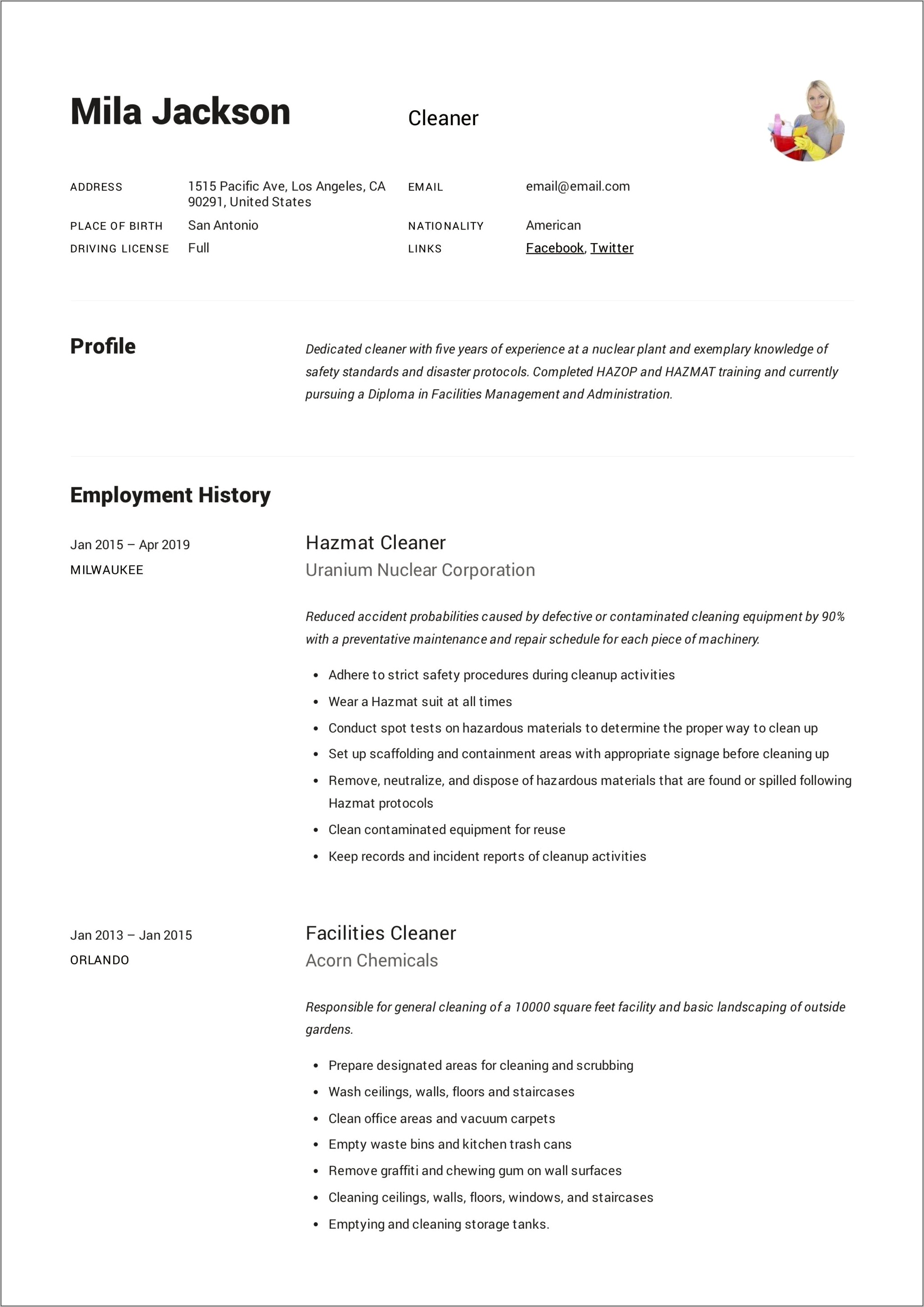 Skills To Put On Resume For Cleaner