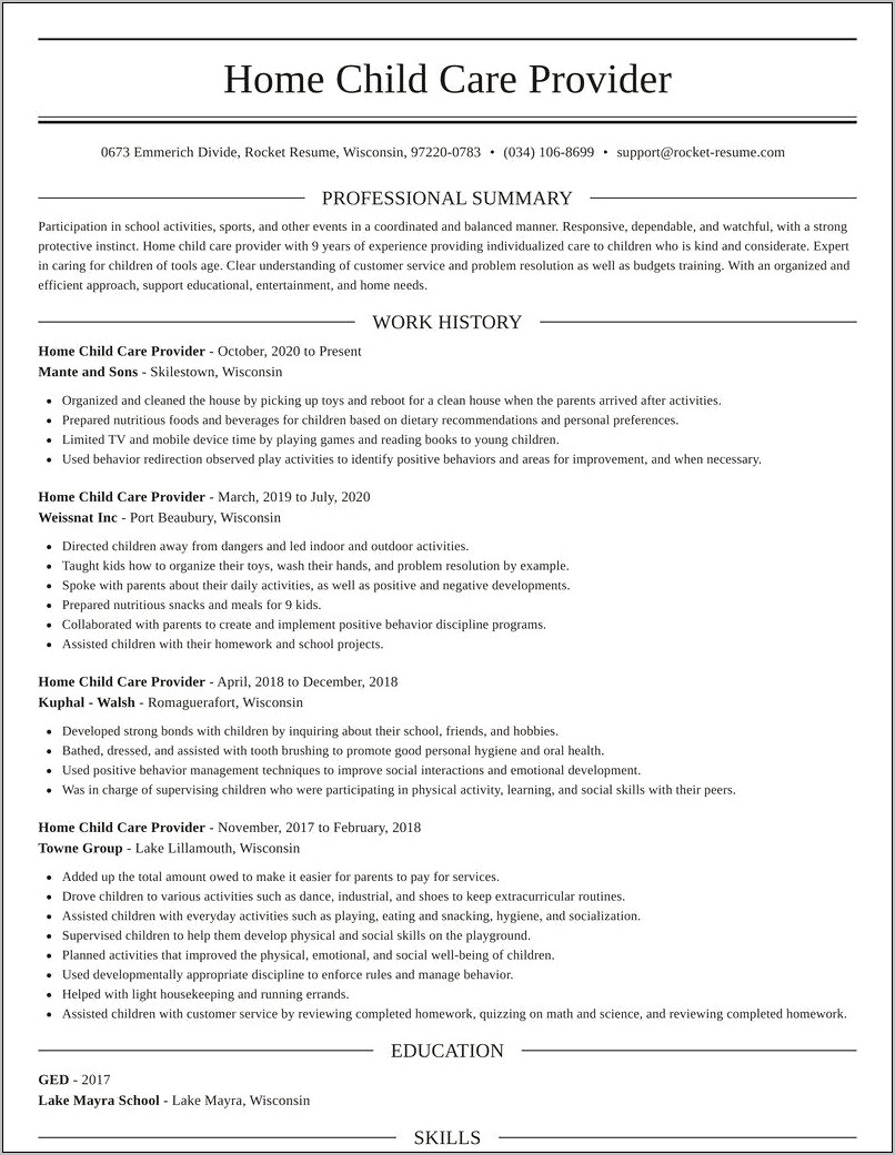 Skills To Write On Resume For Child Care