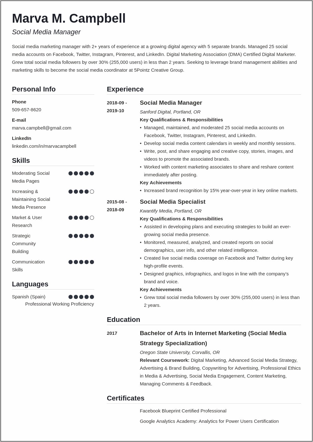 Skills To Write On Resume For Social Media