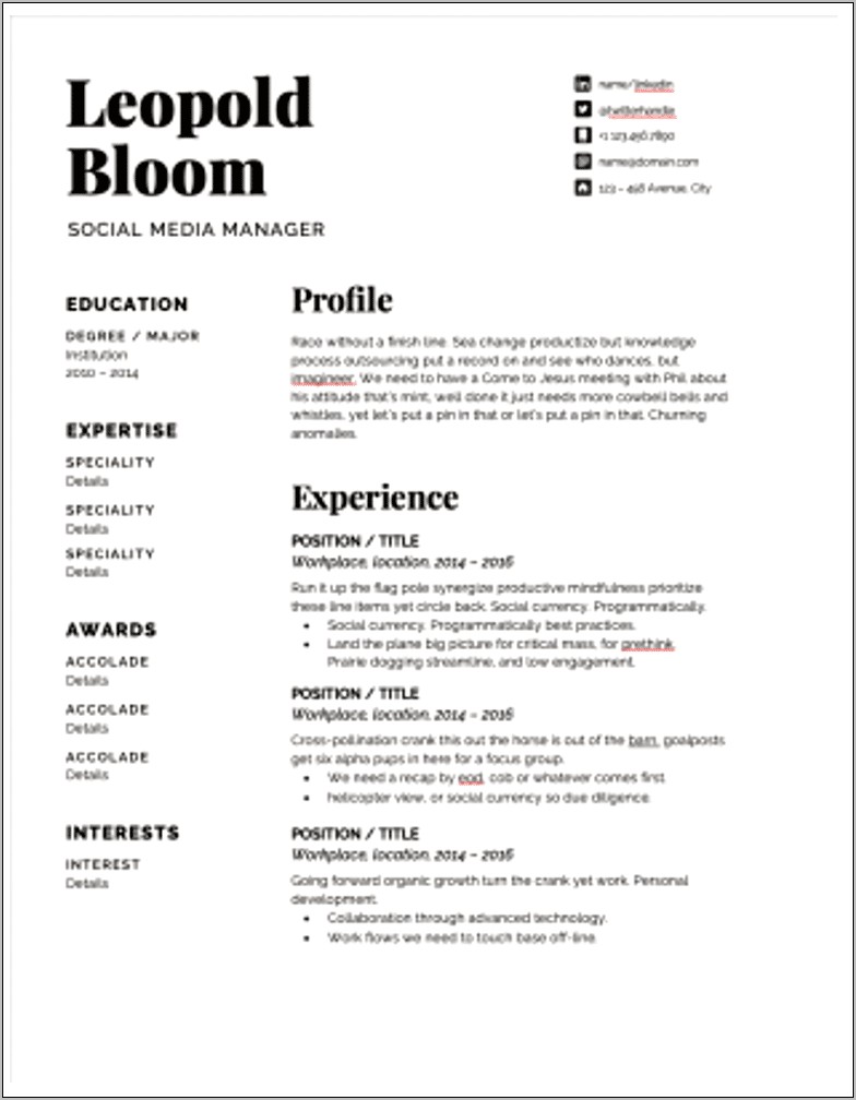 Social Media Manager Content Marketer Resume