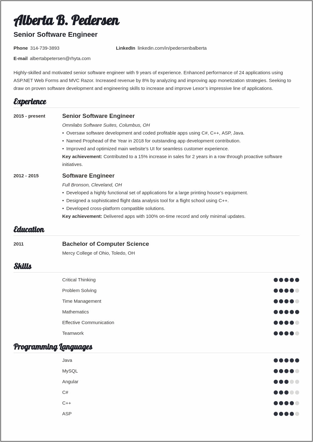 Software Engineer Resume Example Code Review