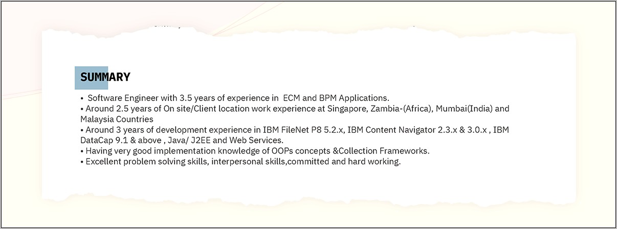 Software Enguneer Summary Points For Resume