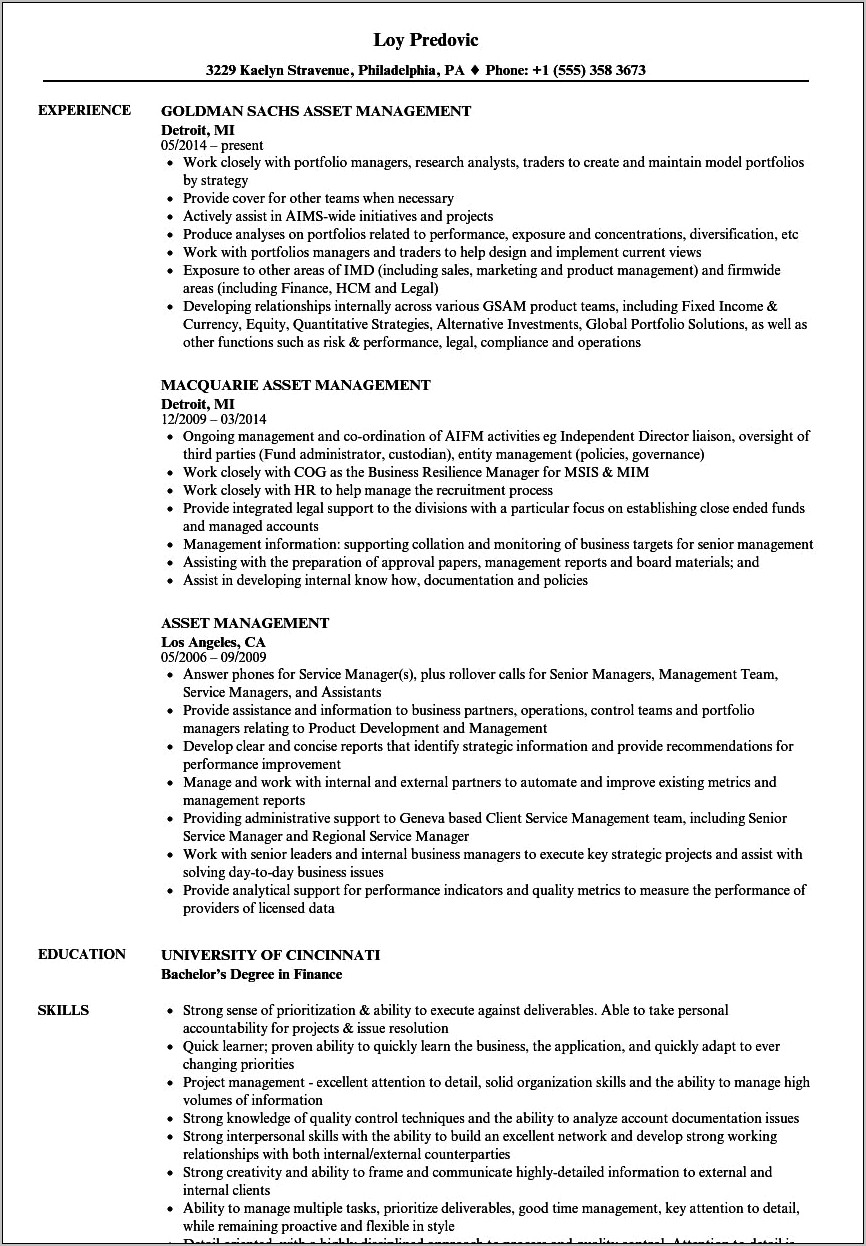 Software Used By Asset Manager Resume