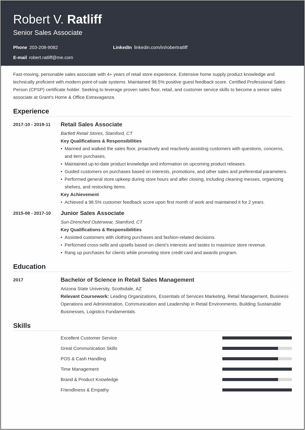 Special Skills For Sales Associate Resume