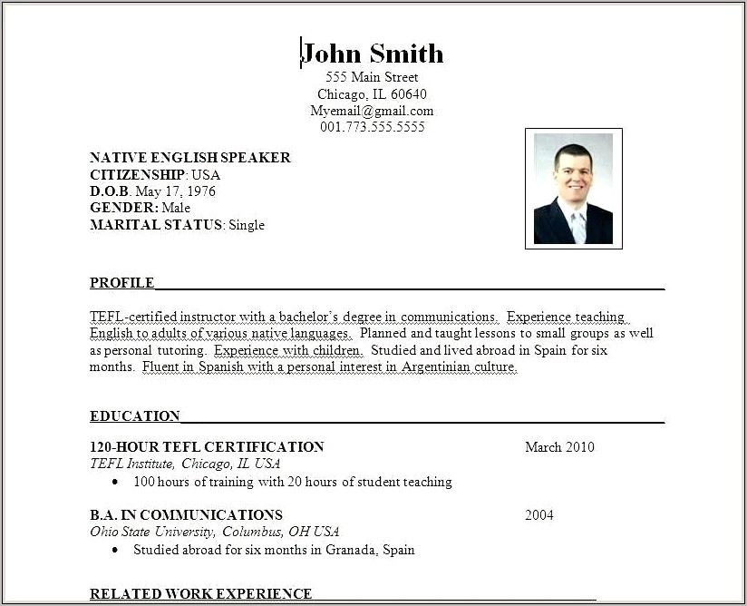 Specimen Of Job Application With Resume