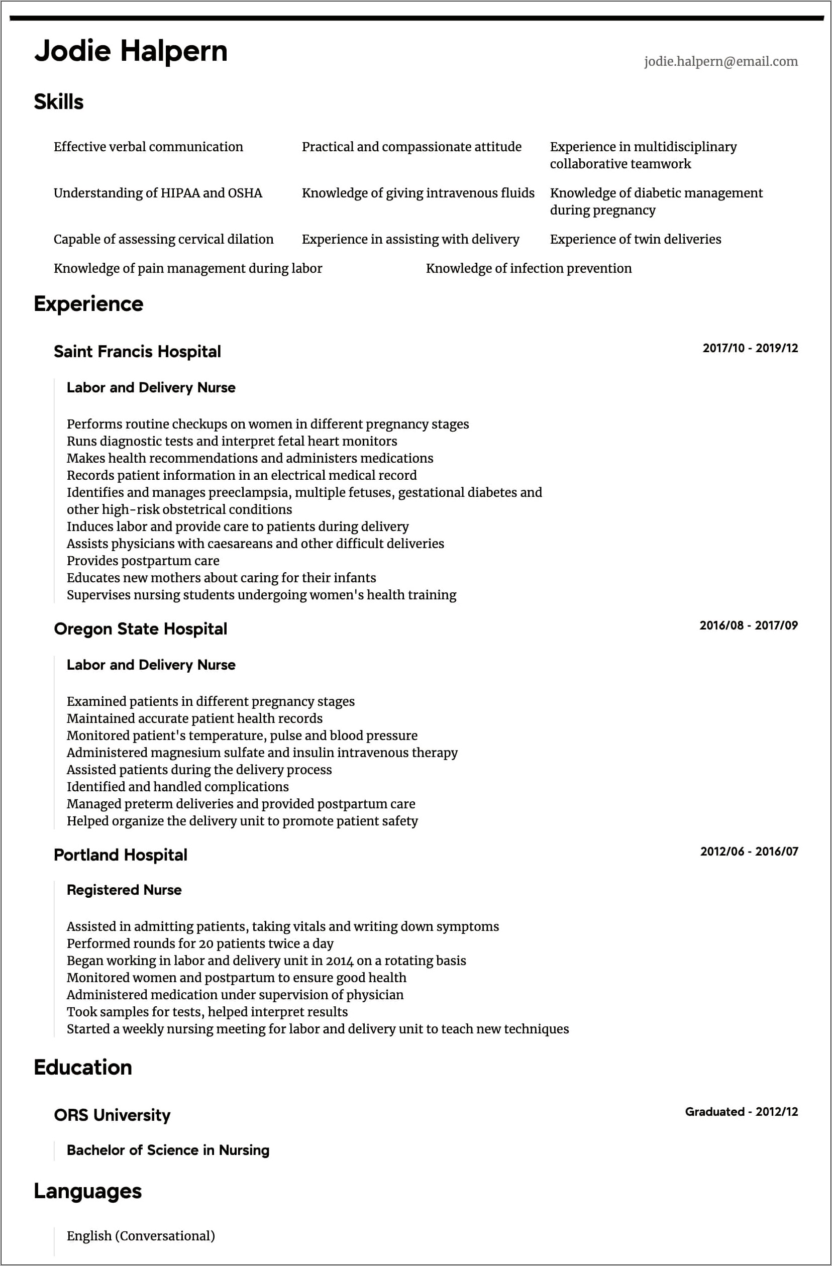 Staff Nurse Job Description For Resume