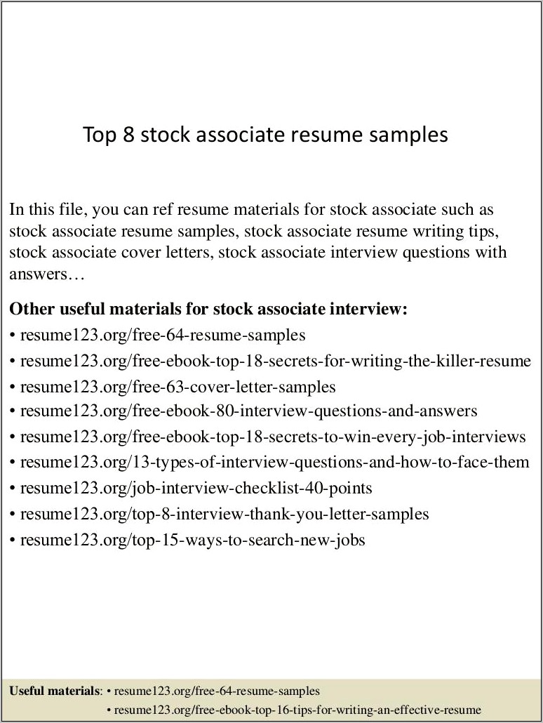 Stocking Associate Job Description For Resume