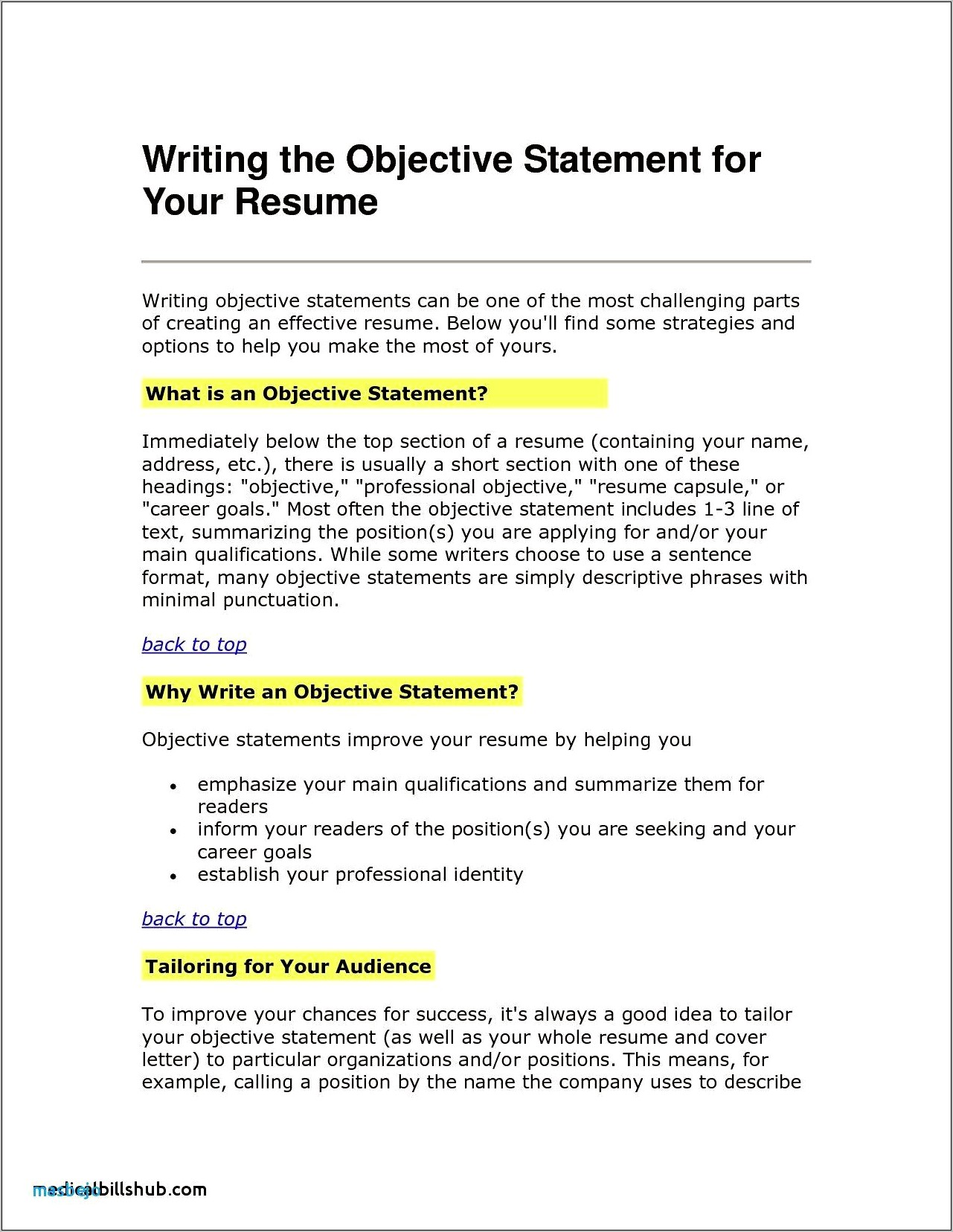 Stong Objective Statement To Put On A Resume