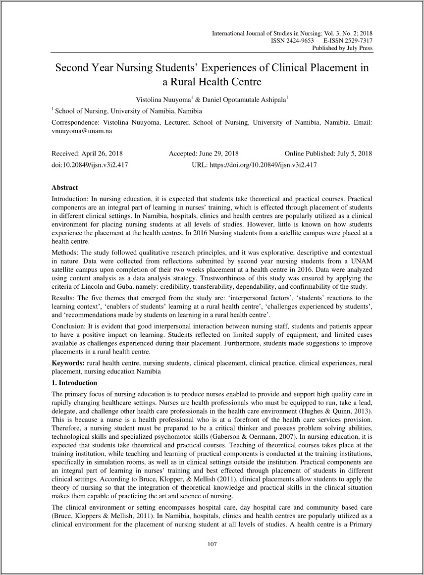 Student Nursing Mental Health Clinical Description Resume